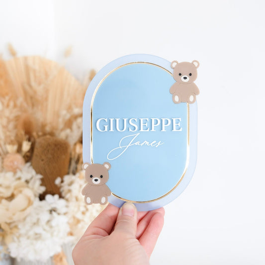 Baby Announcement Name Plaque Sign with Teddy Bears