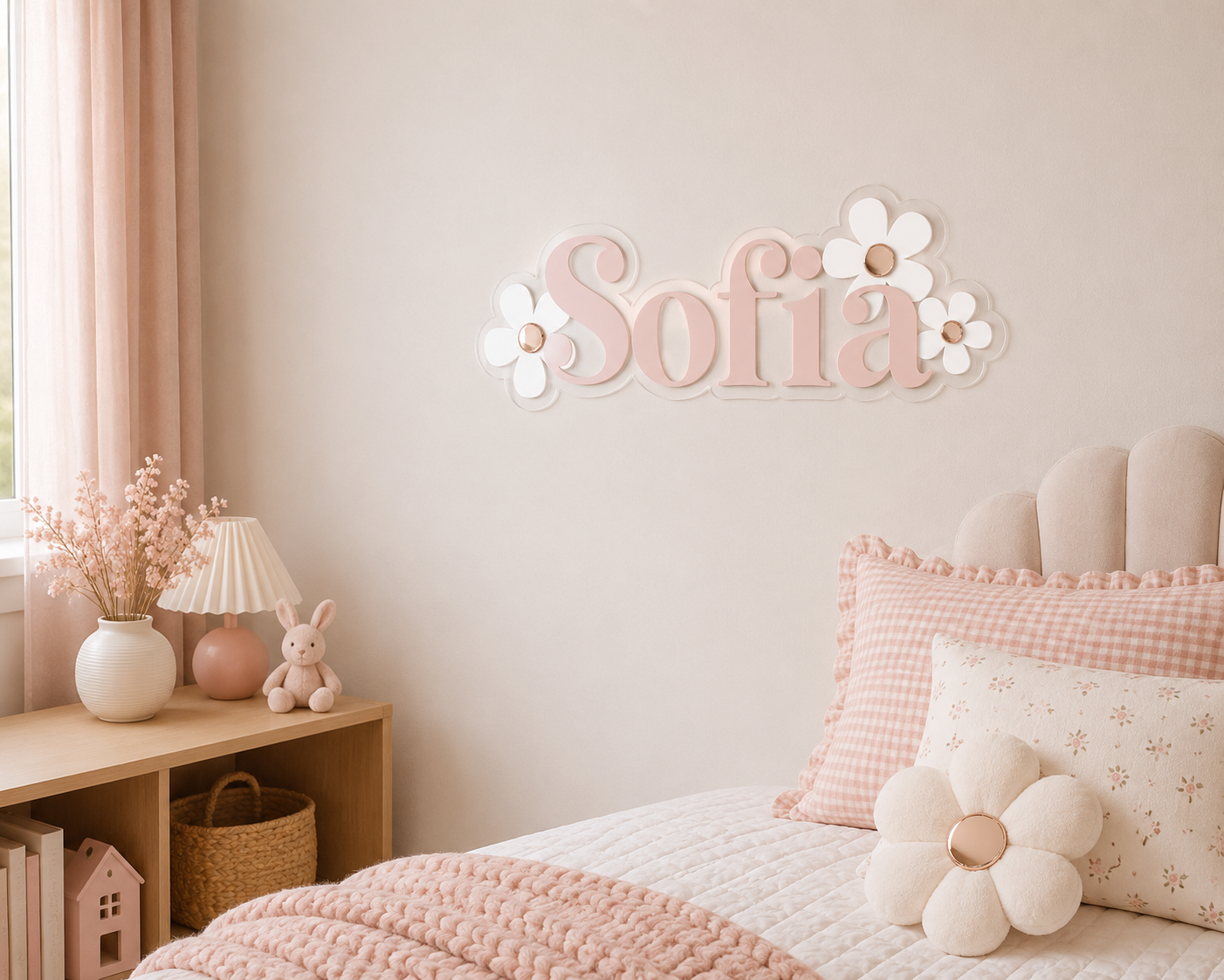 Girls Floral Bedroom Personalised Acrylic Sign