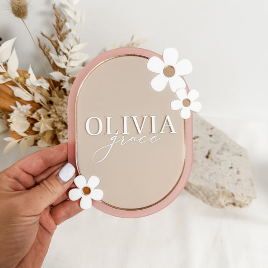 Baby Arrival Announcement Oval Floral Plaque