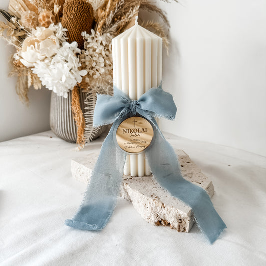 Baptism Christening Ribbed Candle