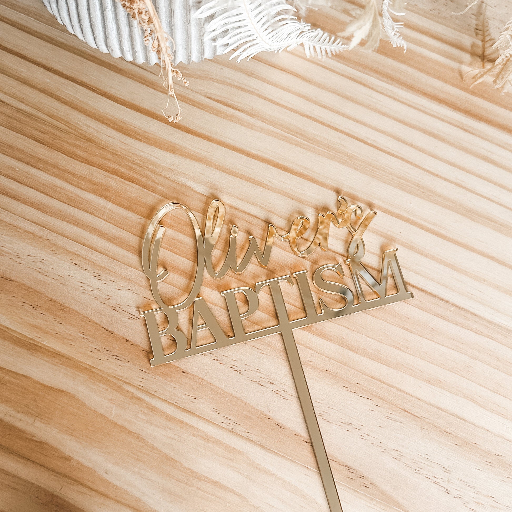 Oliver's Gold Baptism Cake Topper