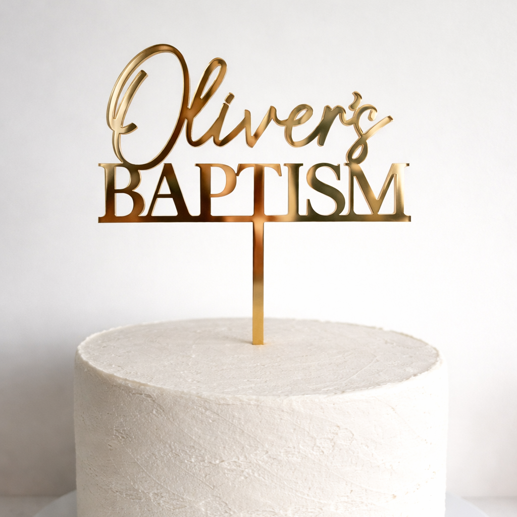 Oliver's Baptism Cake Topper on Cake