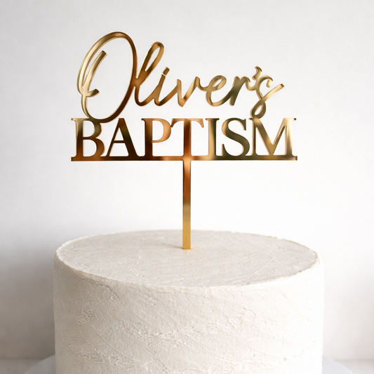 Oliver's Baptism Cake Topper on Cake